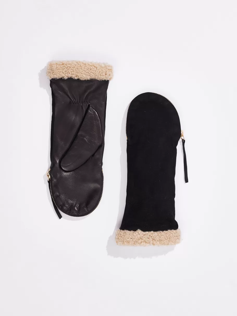 NIC+ZOE Amato Shearling Cuff Suede Zipper Mitten^Women Scarves + Gloves