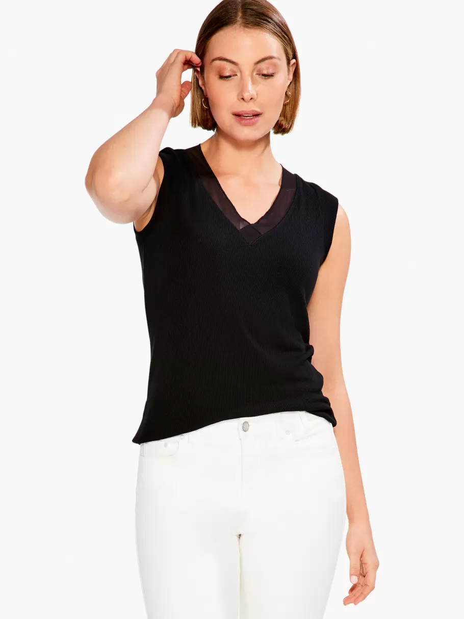 NIC+ZOE Drapey Rib Mesh Trim Tank^Women Knit Tops + Tees