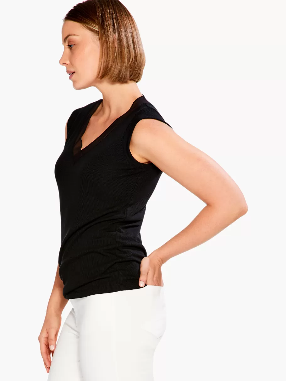 NIC+ZOE Drapey Rib Mesh Trim Tank^Women Knit Tops + Tees
