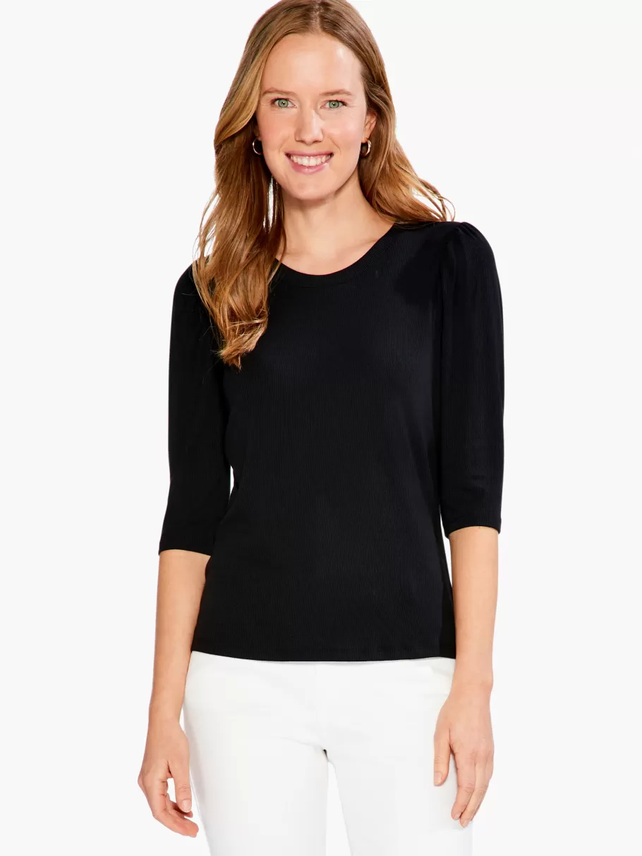 NIC+ZOE Drapey Rib Puff Sleeve Tee^Women Knit Tops + Tees