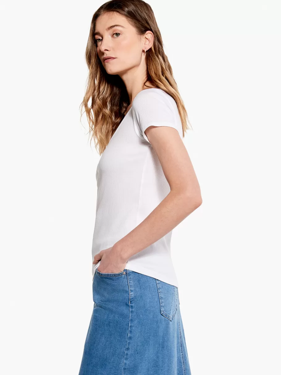 NIC+ZOE Drapey Rib Scrunch Tee^Women Knit Tops + Tees