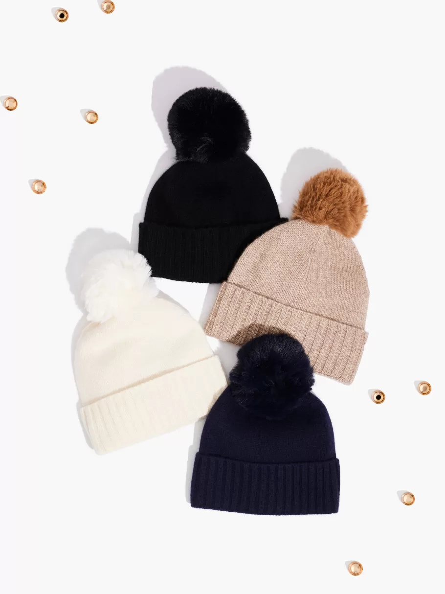 NIC+ZOE Hat Attack - Cashmere Hat With Faux Fur Pom^Women Hats + Hair