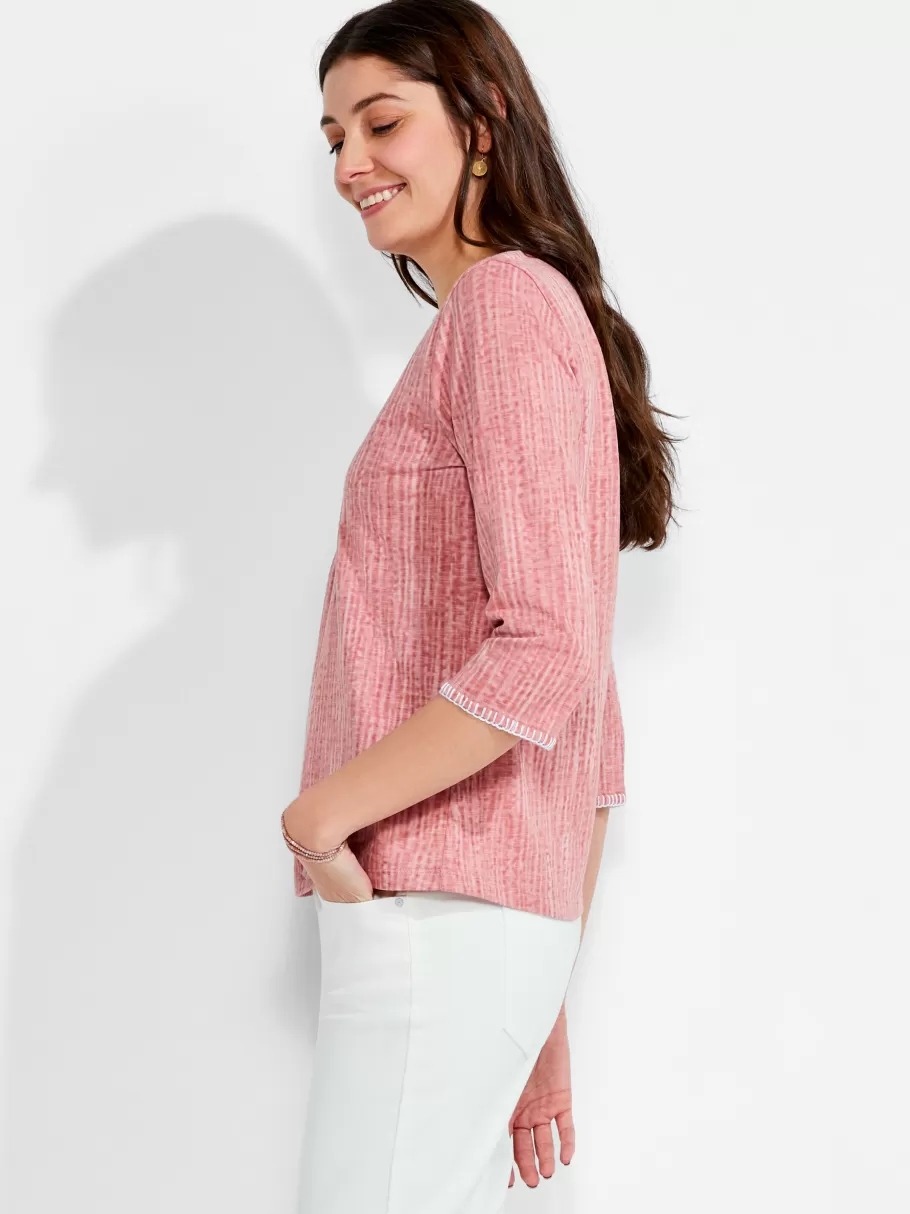 NIC+ZOE Nzt 3/4 Sleeve Split Collar Stitch Top^Women Knit Tops + Tees