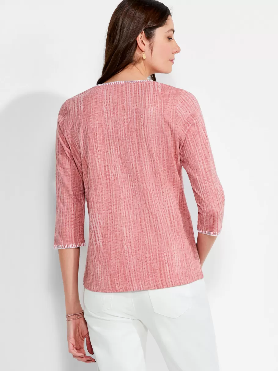 nzt__sleeve_split_collar_stitch_top_2.webp NIC+ZOE Nzt 3/4 Sleeve Split Collar Stitch Top^Women Knit Tops + Tees