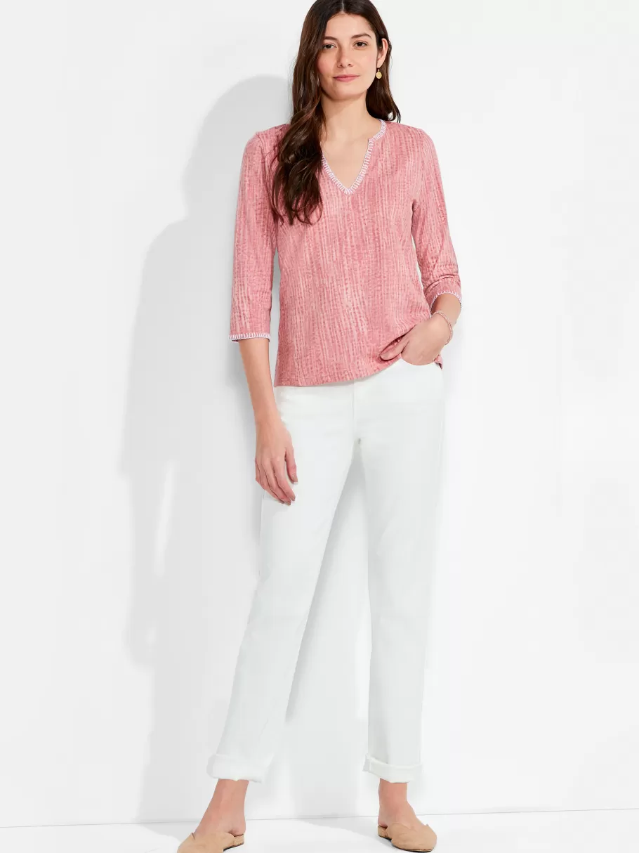 nzt__sleeve_split_collar_stitch_top_3.webp NIC+ZOE Nzt 3/4 Sleeve Split Collar Stitch Top^Women Knit Tops + Tees