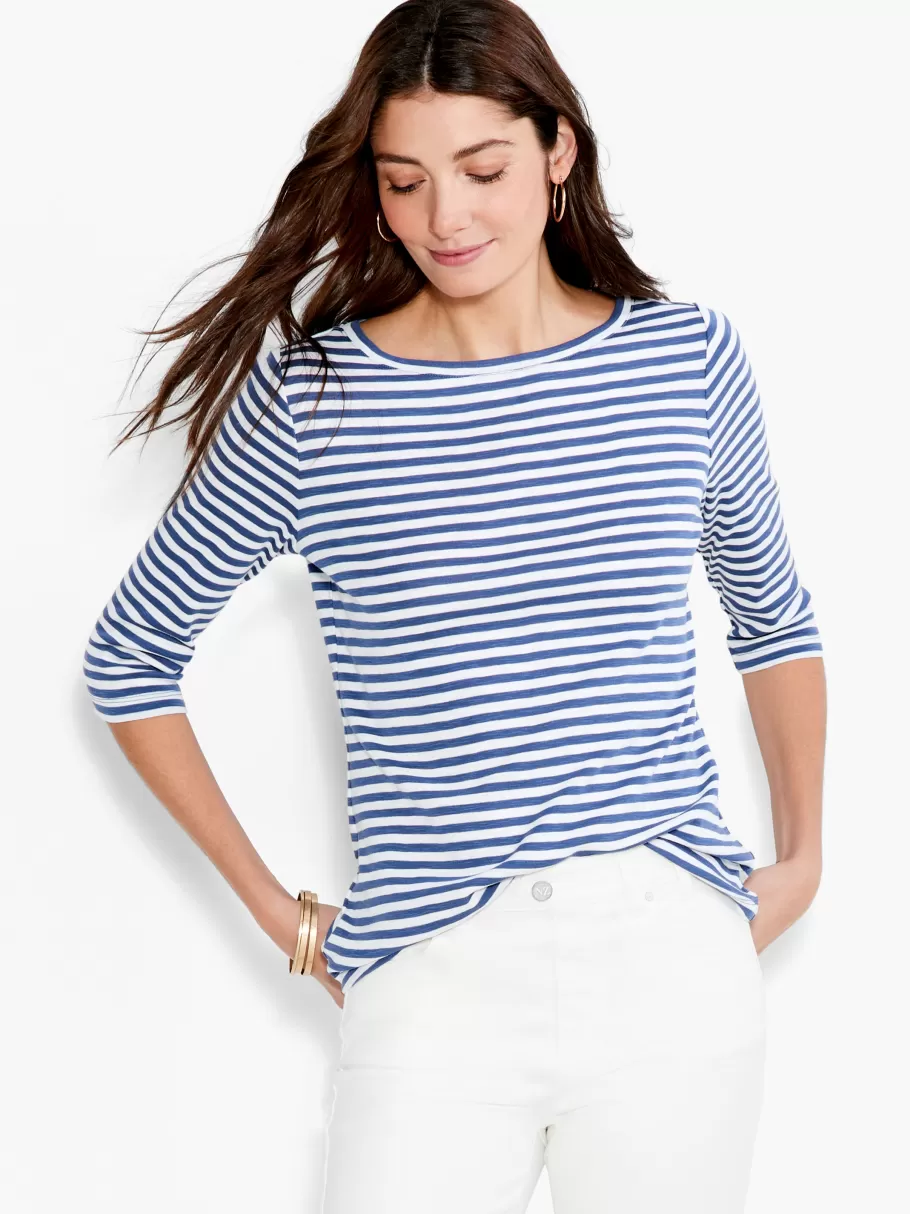 NIC+ZOE Nzt 3/4 Sleeve Stripe Boat Tee^Women Knit Tops + Tees