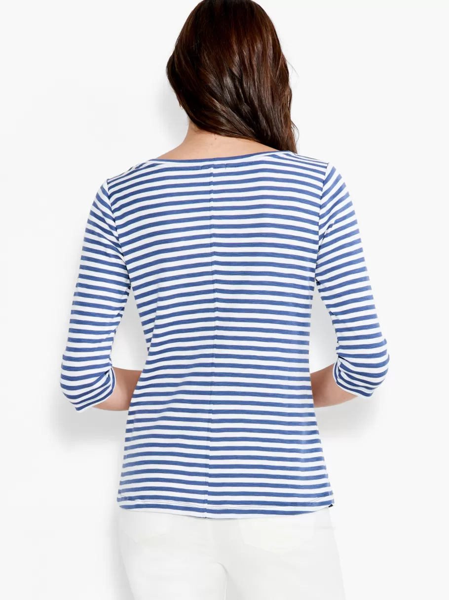 nzt__sleeve_stripe_boat_tee_2.webp NIC+ZOE Nzt 3/4 Sleeve Stripe Boat Tee^Women Knit Tops + Tees