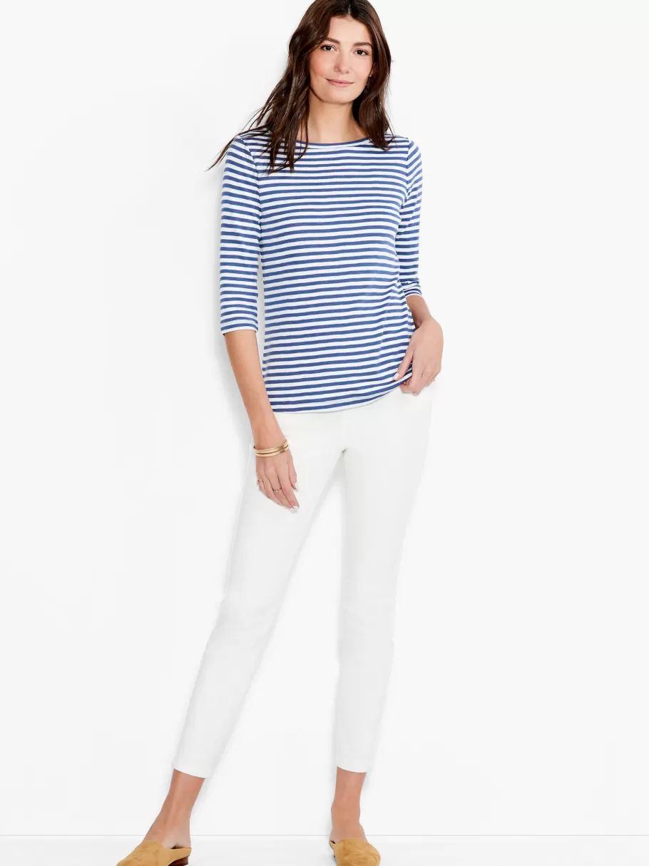 nzt__sleeve_stripe_boat_tee_3-1.webp NIC+ZOE Nzt 3/4 Sleeve Stripe Boat Tee^Women Knit Tops + Tees