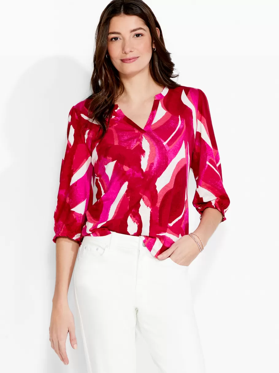 NIC+ZOE Nzt Blooms 3/4 Sleeve Split Neck Tee^Women Knit Tops + Tees