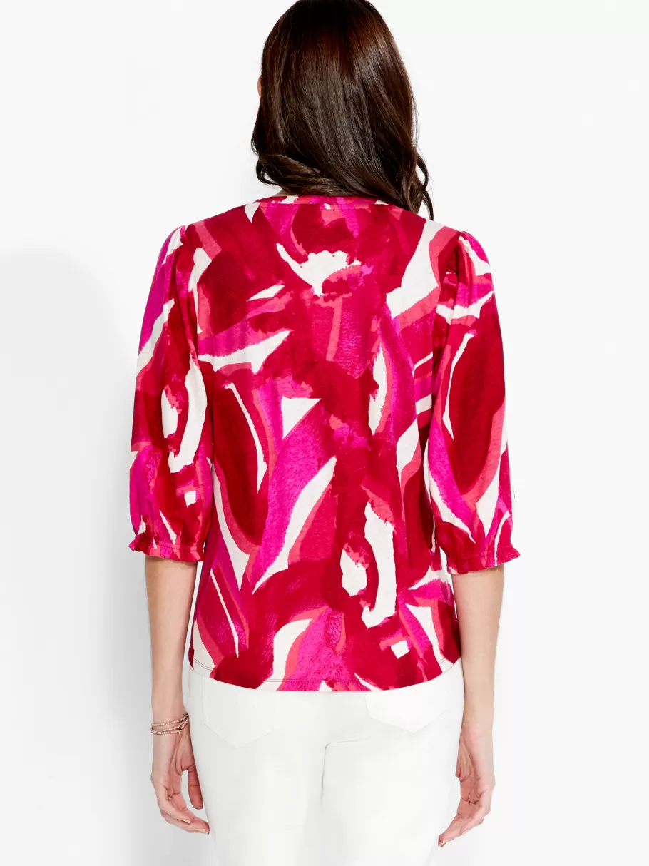 nzt_blooms__sleeve_split_neck_tee_2.webp NIC+ZOE Nzt Blooms 3/4 Sleeve Split Neck Tee^Women Knit Tops + Tees