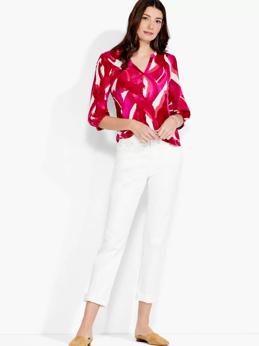 nzt_blooms__sleeve_split_neck_tee_3.webp NIC+ZOE Nzt Blooms 3/4 Sleeve Split Neck Tee^Women Knit Tops + Tees