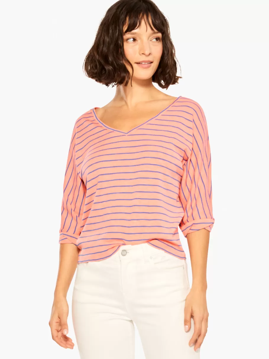 NIC+ZOE Nzt Elbow Sleeve V Striped Tee^Women Knit Tops + Tees
