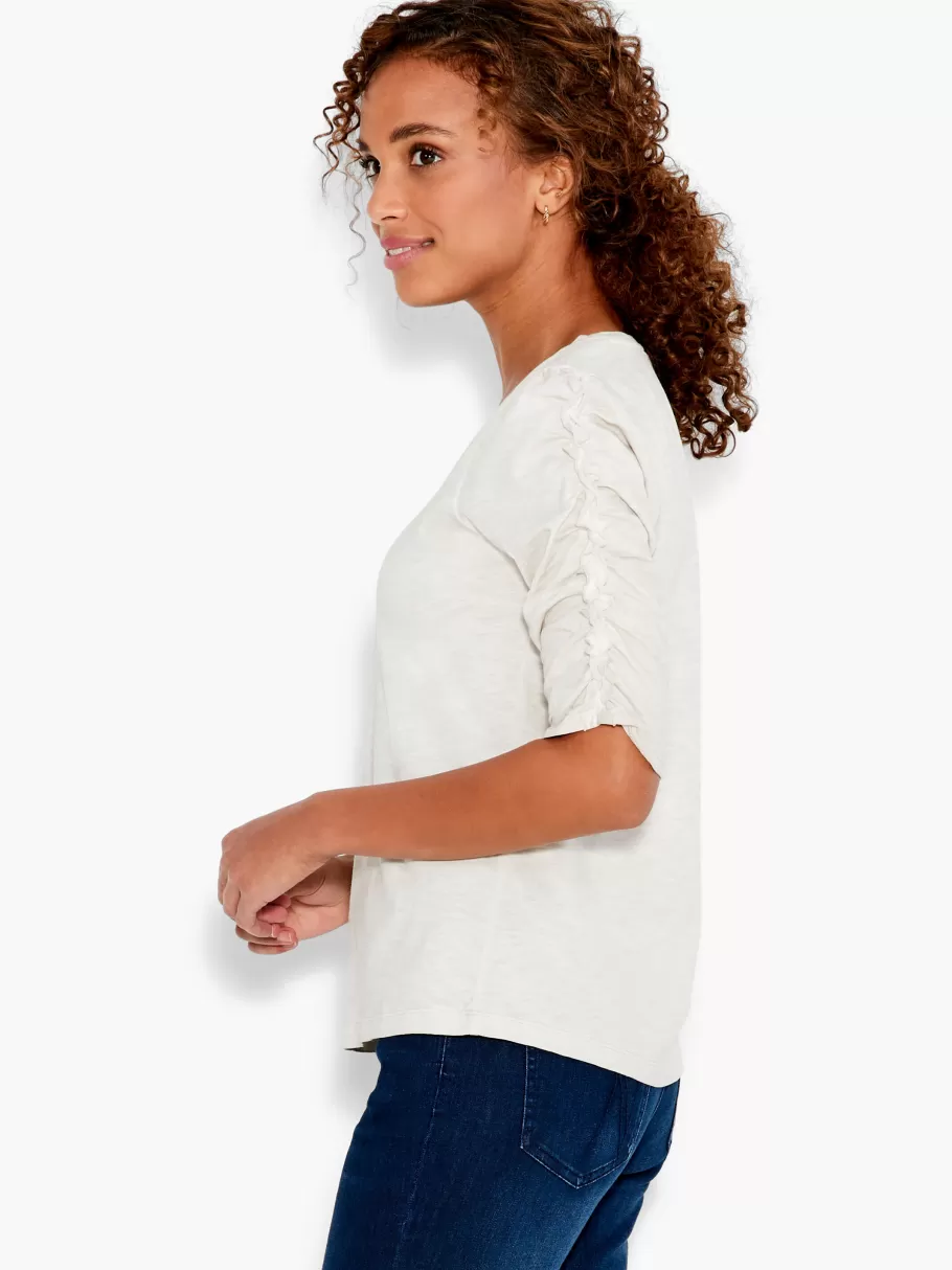 NIC+ZOE Nzt Ruched Elbow Sleeve Split Neck^Women Knit Tops + Tees