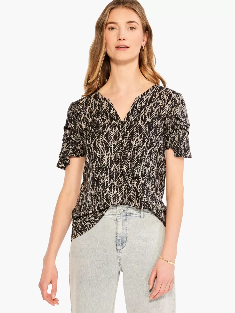 NIC+ZOE Nzt Sketched Leaves Flutter Sleeve Split Neck Tee^Women Knit Tops + Tees