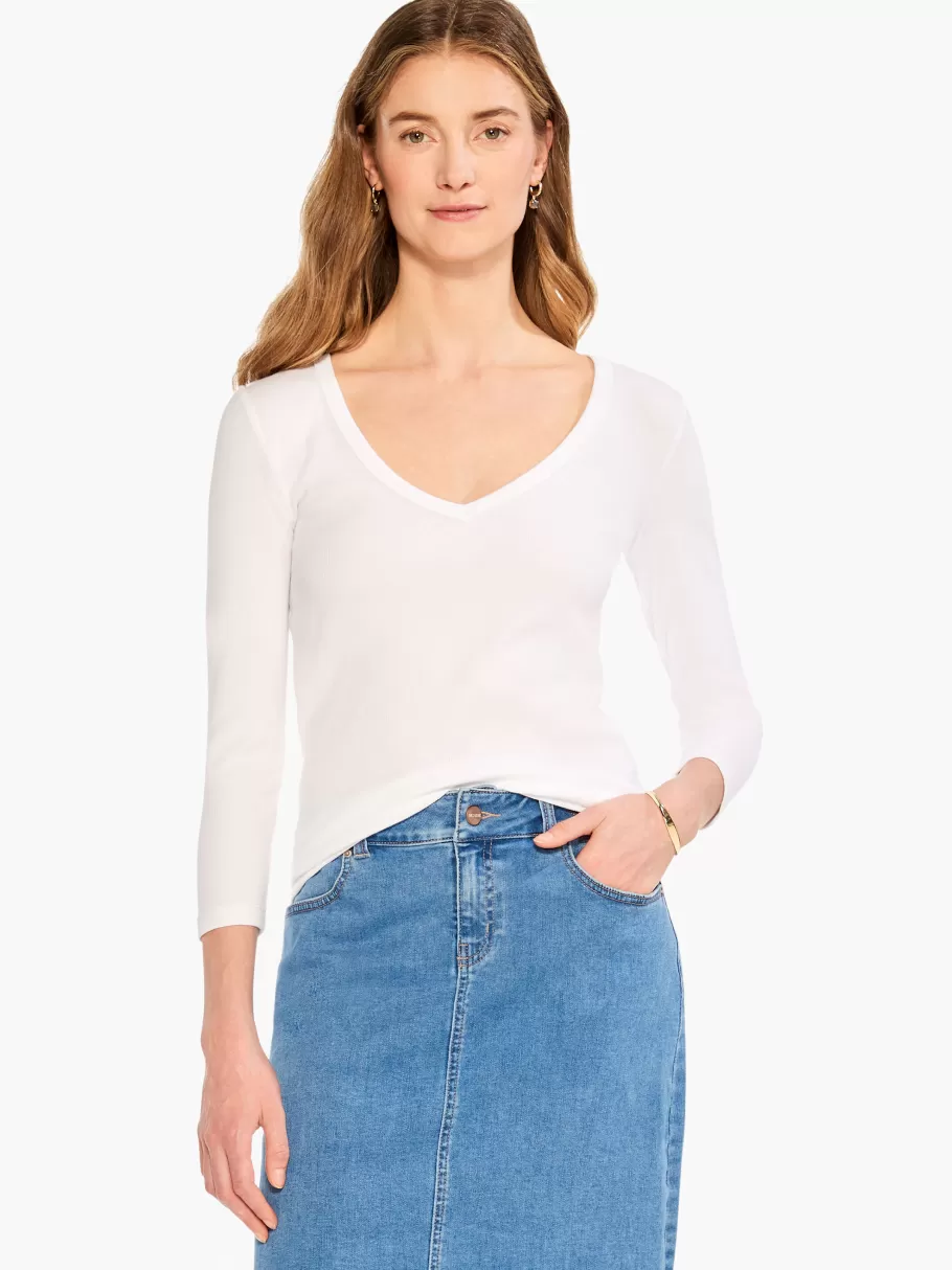 NIC+ZOE Perfect Knit Rib 3/4 Sleeve V Tee^Women Knit Tops + Tees
