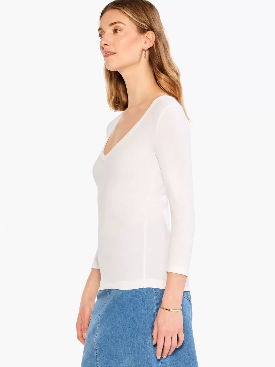 NIC+ZOE Perfect Knit Rib 3/4 Sleeve V Tee^Women Knit Tops + Tees