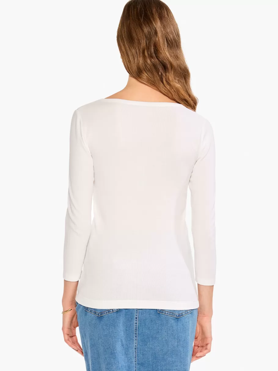 perfect_knit_rib__sleeve_v_tee_2.webp NIC+ZOE Perfect Knit Rib 3/4 Sleeve V Tee^Women Knit Tops + Tees