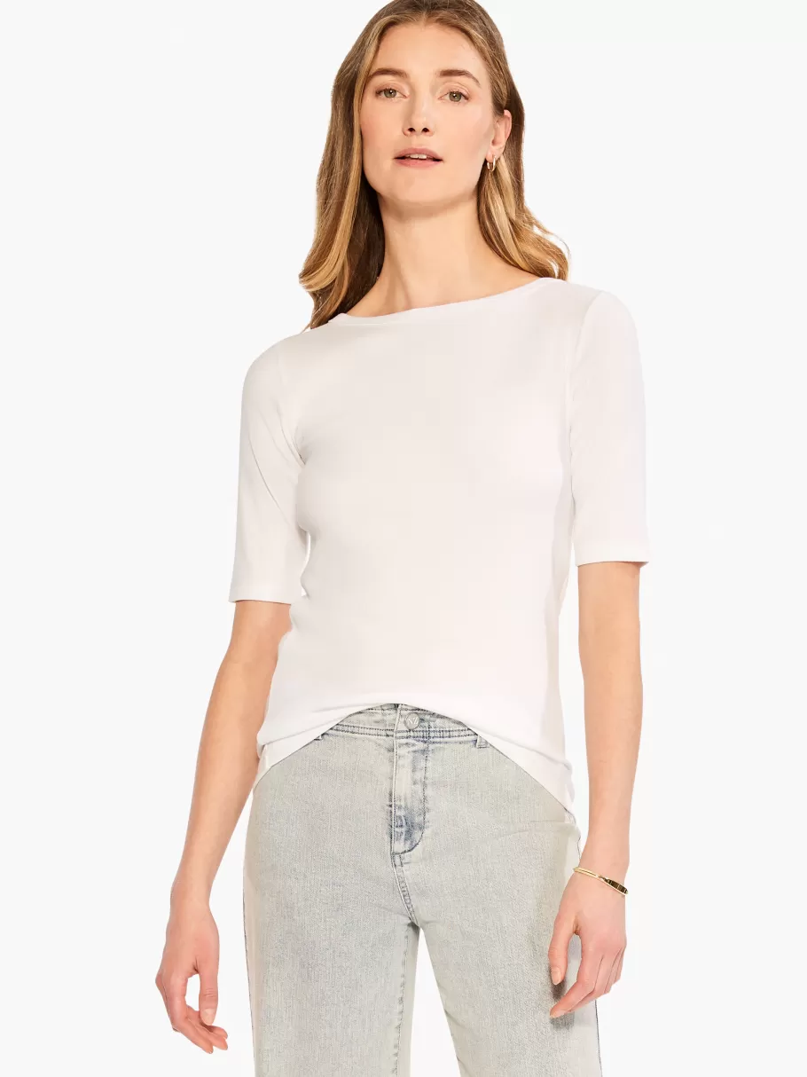 NIC+ZOE Perfect Knit Rib Elbow Sleeve Boat Neck Tee^Women Knit Tops + Tees