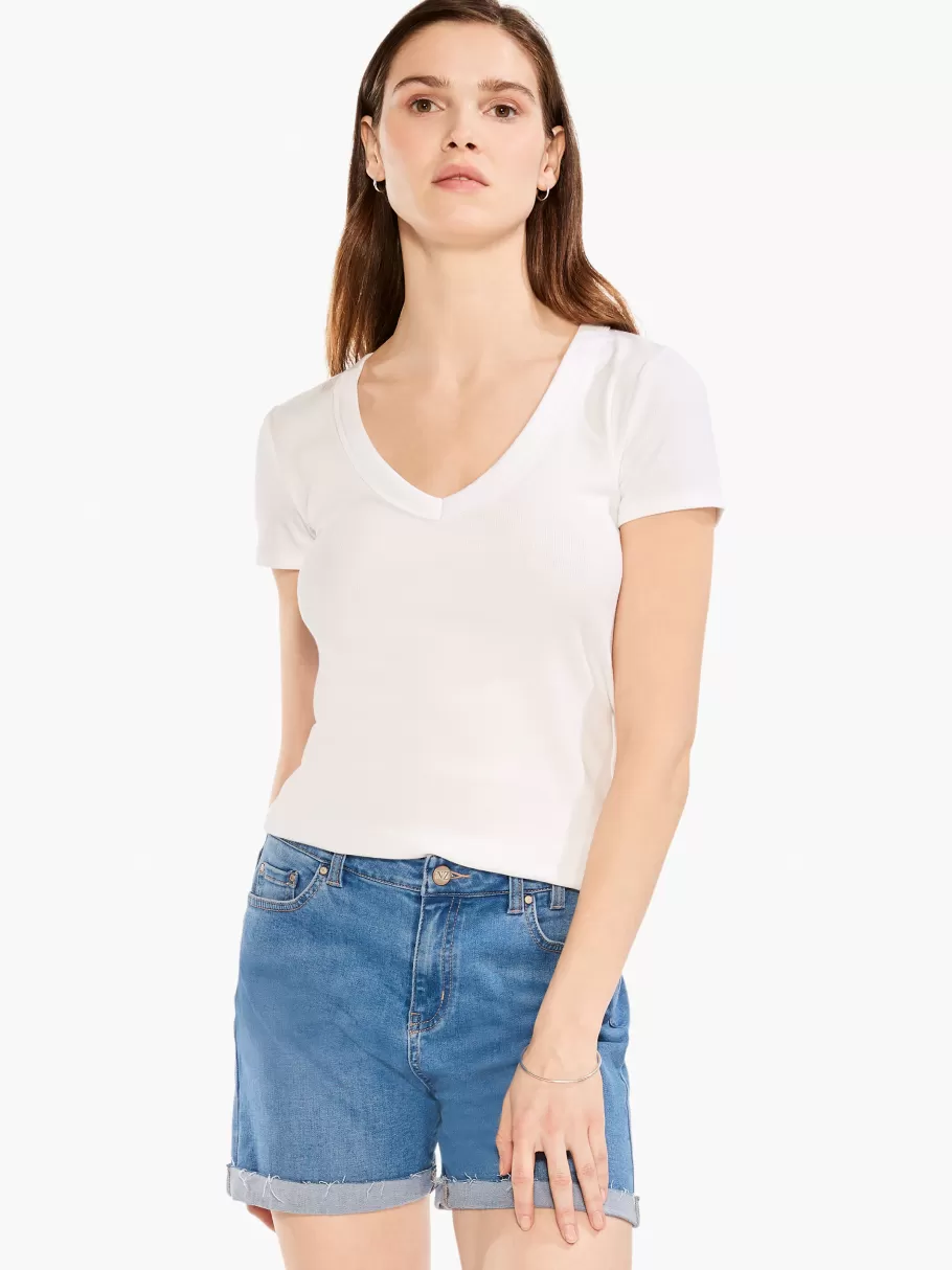 perfect_knit_rib_short_sleeve_v_tee_3.webp NIC+ZOE Perfect Knit Rib Short Sleeve V Tee^Women Knit Tops + Tees