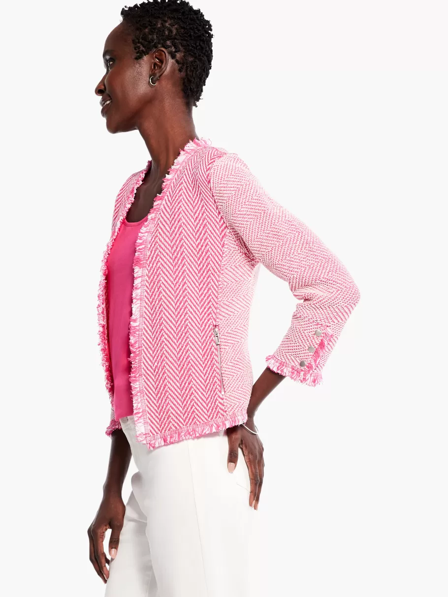 NIC+ZOE Zig Zag Fringe Mix Knit Jacket^Women Jackets + Blazers